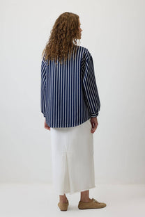 Giacca in gabardine a righe blu navy