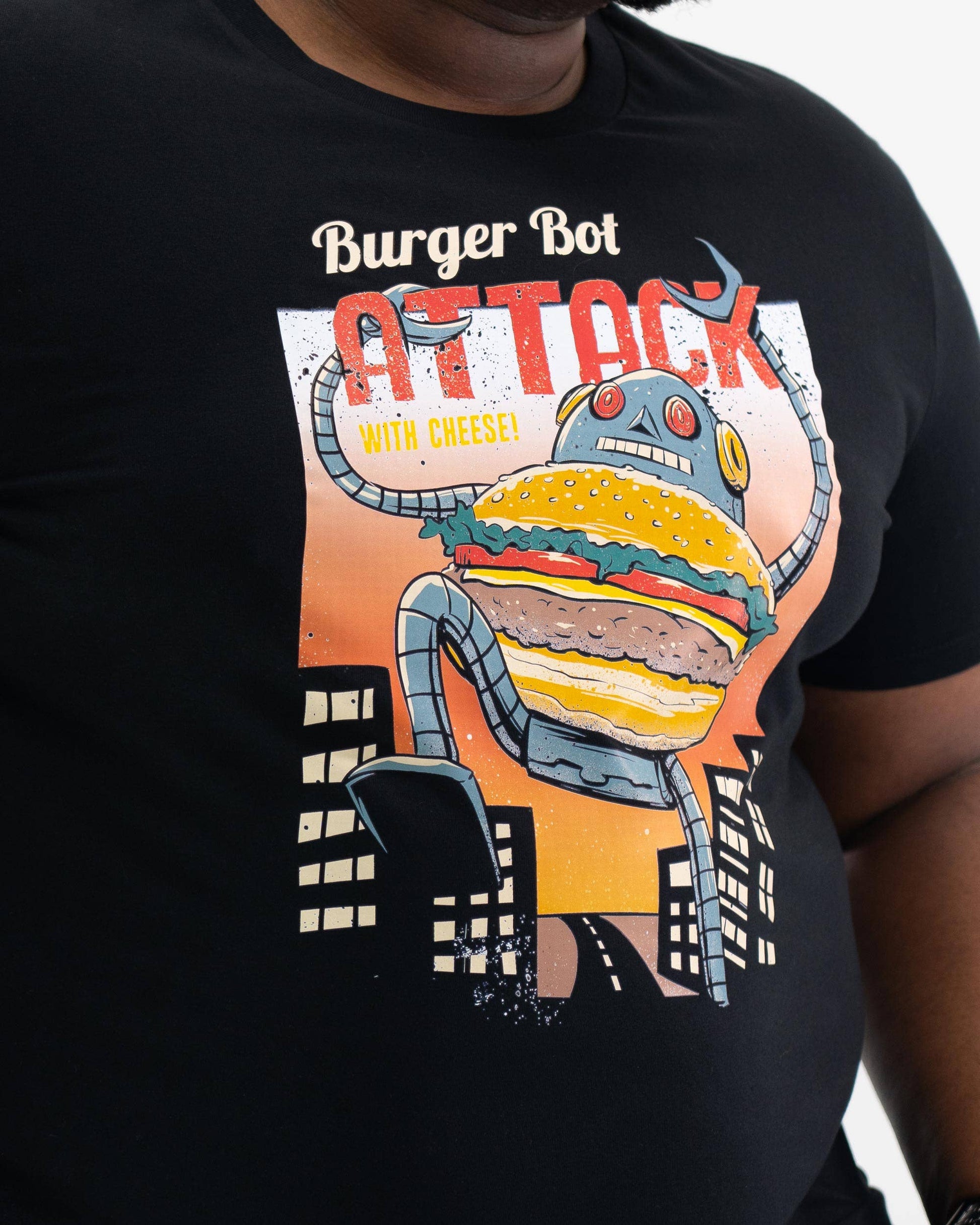 T-shirt unisex in cotone bio con stampa vintage Burger Bot