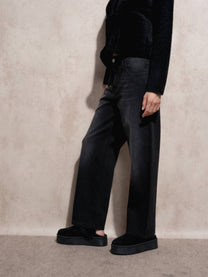 Jeans donna a vita alta in denim nero