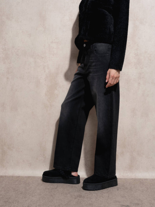Jeans donna a vita alta in denim nero