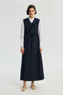Gilet lungo in popeline arricciato blu navy