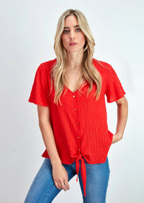 Blusa in viscosa lurex con nodo e scollo a V