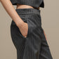 Pantaloni gessati a vita alta in misto poliestere stretch