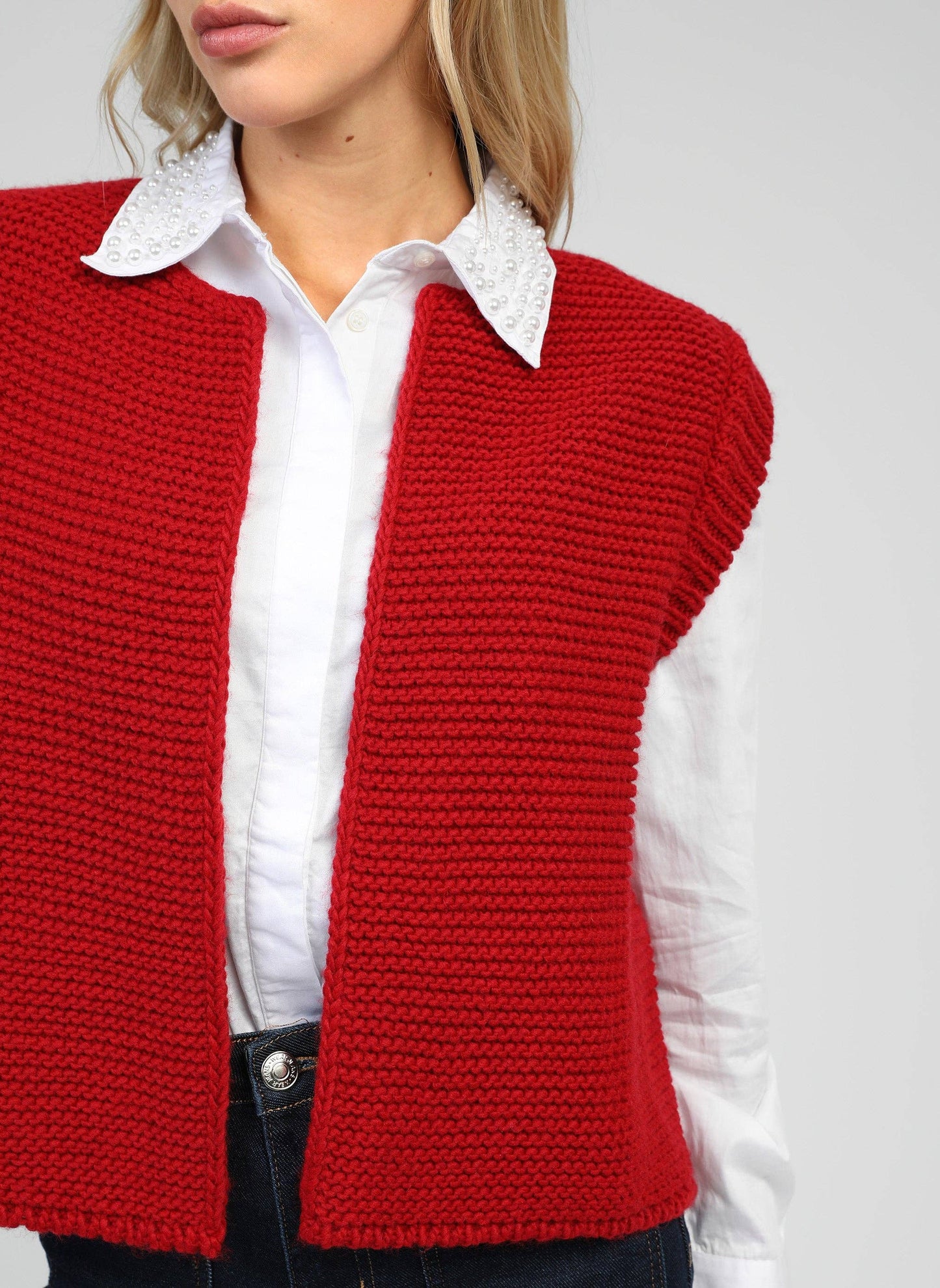 Cardigan smanicato in maglia spessa Legringou