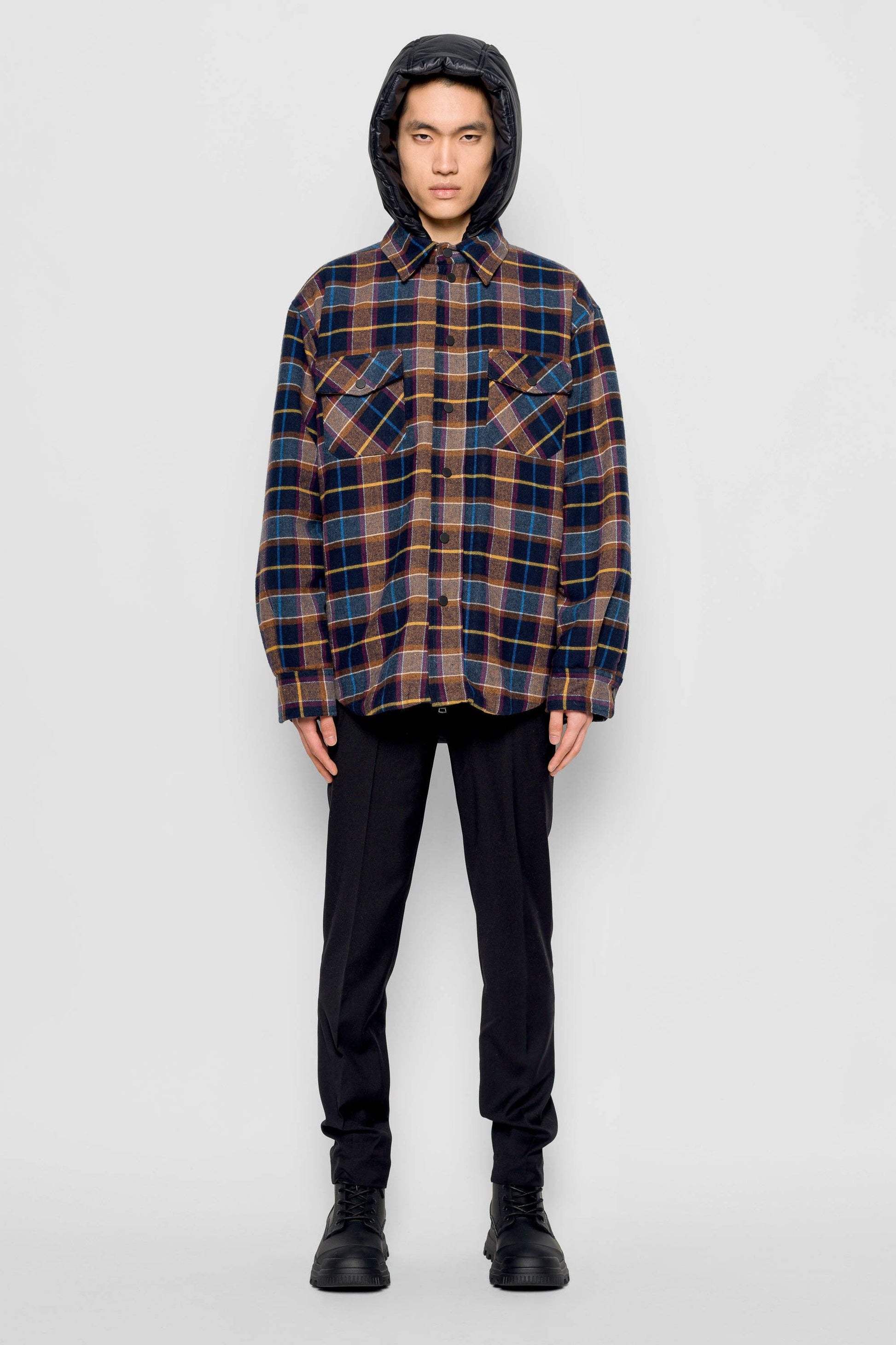 Giacca imbottita tartan con cappuccio rimovibile