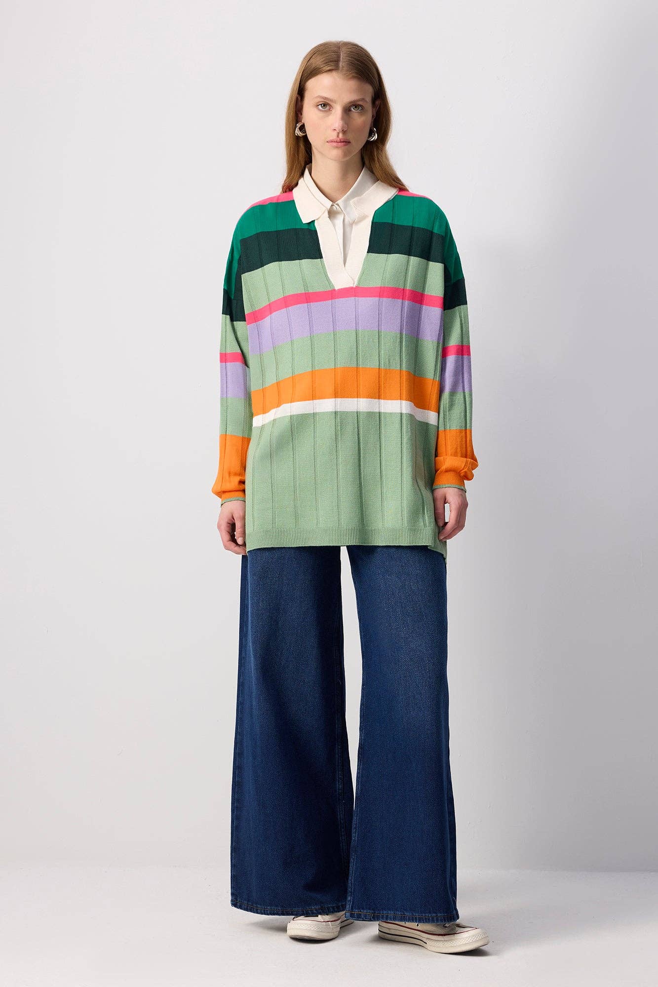 Tunica in maglia oversize a righe multicolor