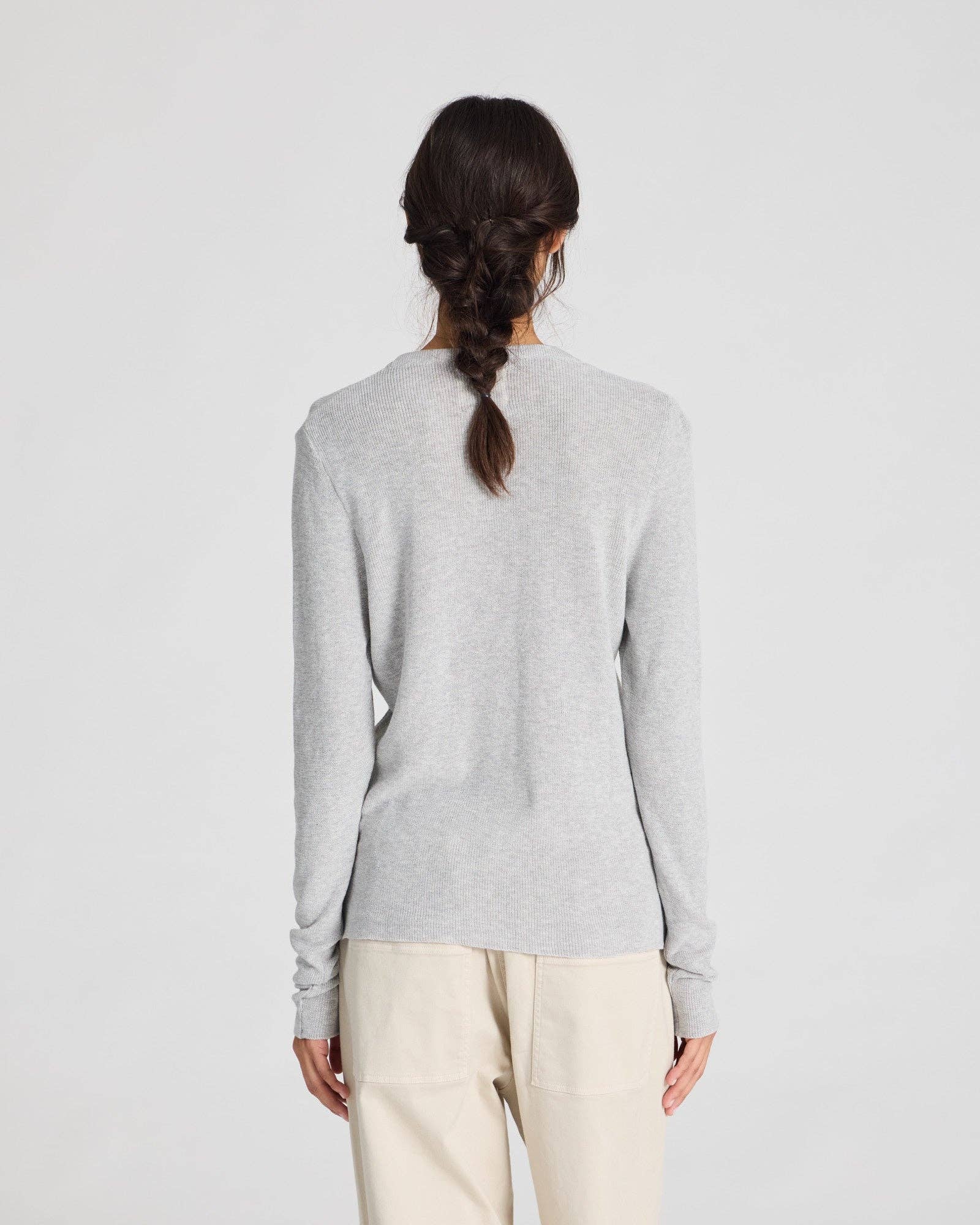 Maglia a maniche lunghe a coste in cotone biologico Freja grigio melange chiaro