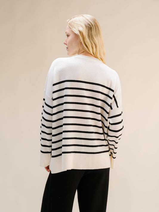 Maglione Girocollo Oversize a Righe in Misto Cashmere
