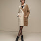 Cappotto bicolore effetto bouclé cammello e panna