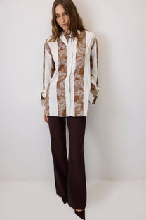 Camicia in viscosa a righe con motivo pizzo e polsini ampi