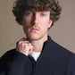 Maglione uomo in lana jacquard con zip a un quarto blu oceano