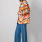 Blazer in cotone con stampa astratta multicolor