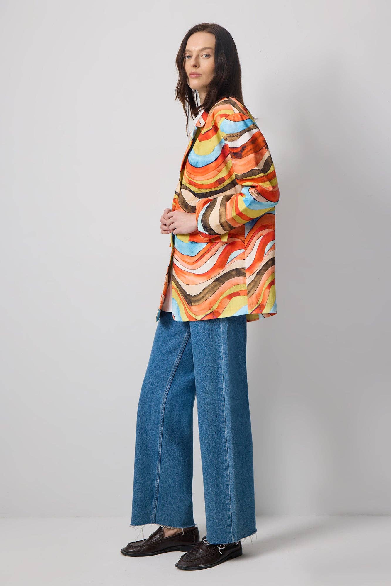 Blazer in cotone con stampa astratta multicolor