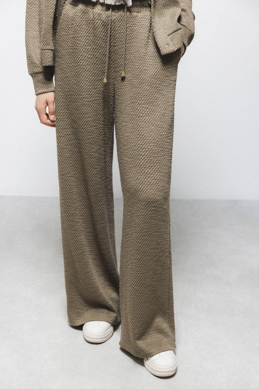 Pantaloni ampi in tessuto testurizzato con coulisse