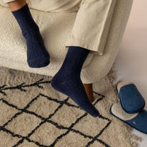 Calze in lana blu navy a metà polpaccio