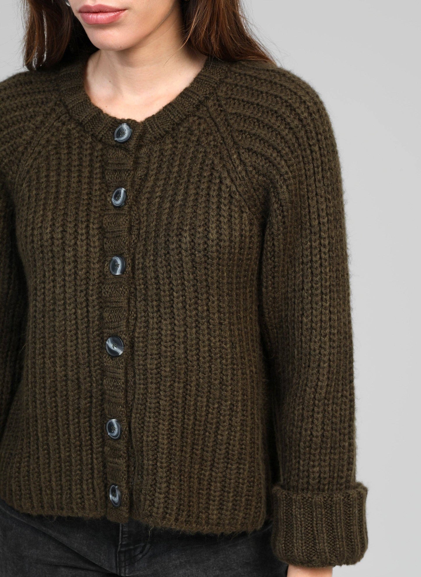 Cardigan in maglia color kaki