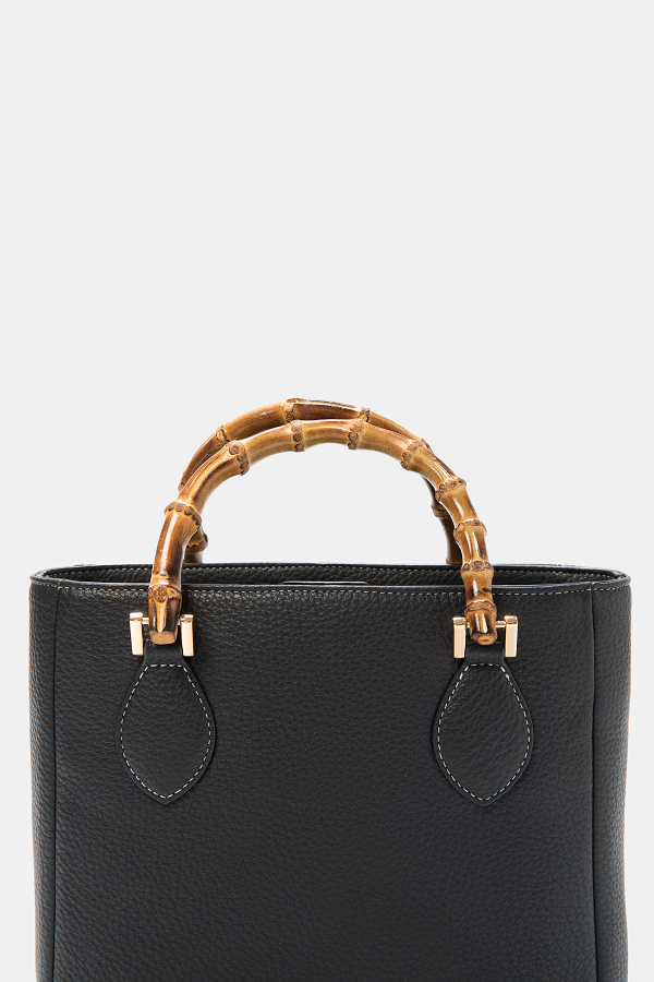 Borsa tote in ecopelle con manici effetto bambù