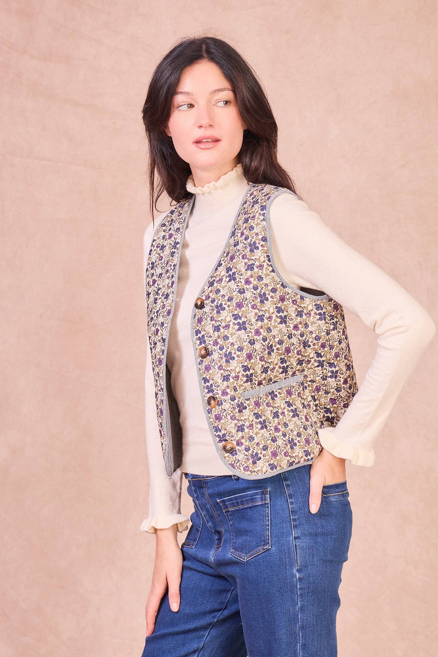 Gilet trapuntato floreale in cotone GOA