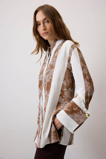 Camicia in viscosa a righe con motivo pizzo e polsini ampi