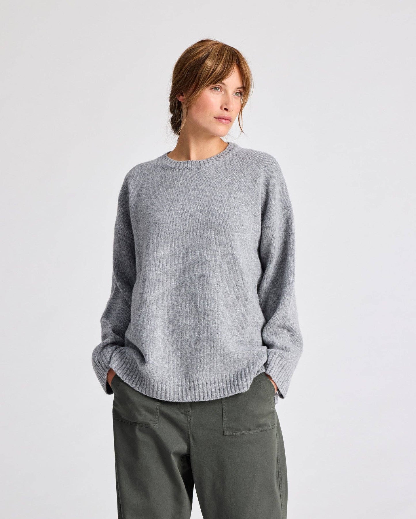 Maglione Emely in lana d’agnello biologica GOTS grigio mélange