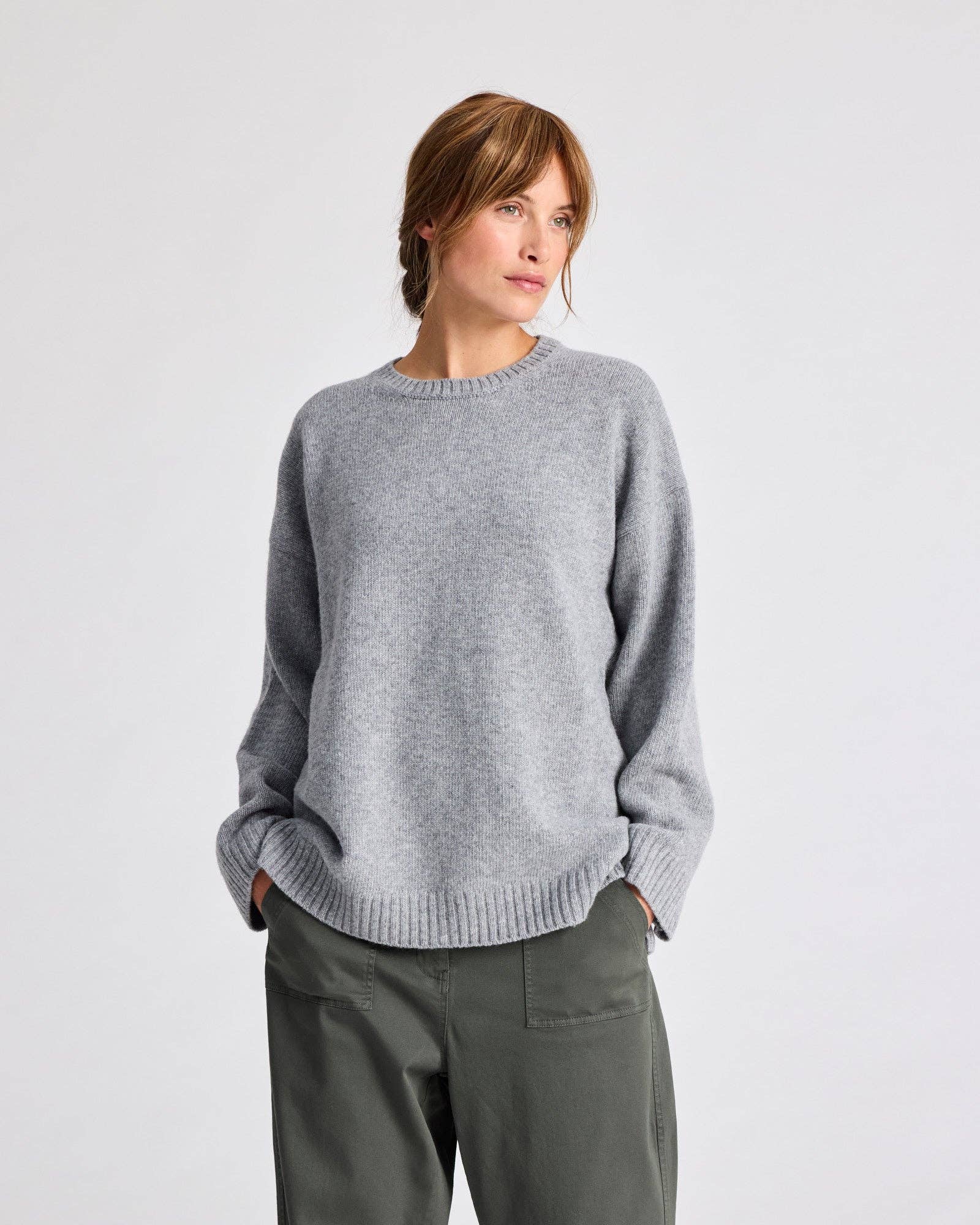 Maglione Emely in lana d’agnello biologica GOTS grigio mélange