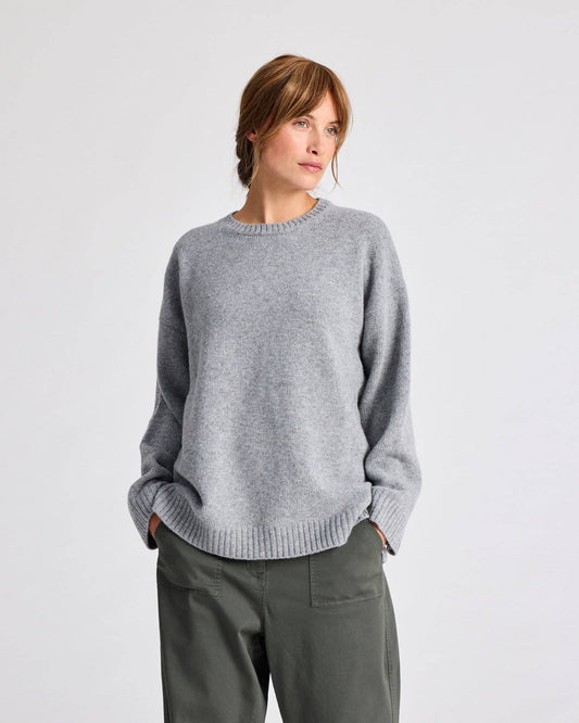 Maglione Emely in lana d’agnello biologica GOTS grigio mélange