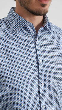 Camicia uomo blu fantasia comfort fit con colletto francese