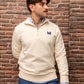 Felpa mezza zip essenziale in cotone biologico beige
