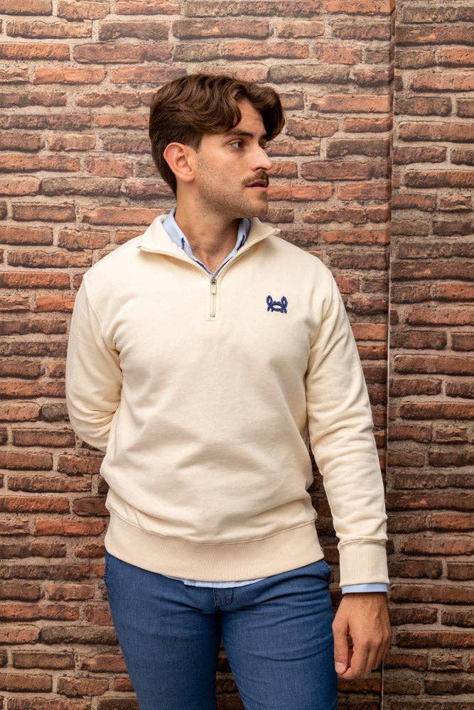 Felpa mezza zip essenziale in cotone biologico beige