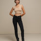 Top crop in maglia a costine con bordo ondulato