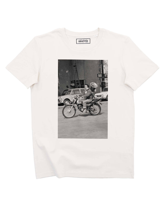 T-shirt vintage Coluche Moto con stampa fotografica