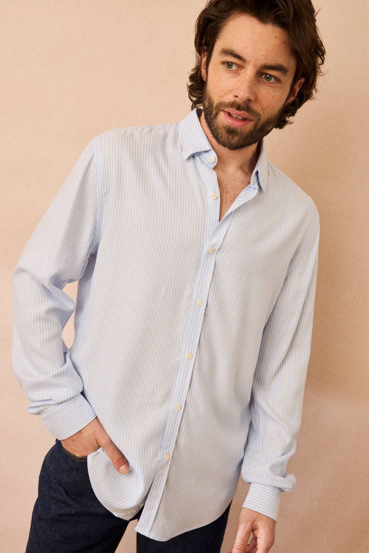 Camicia button-down Valencia a righe azzurre da uomo