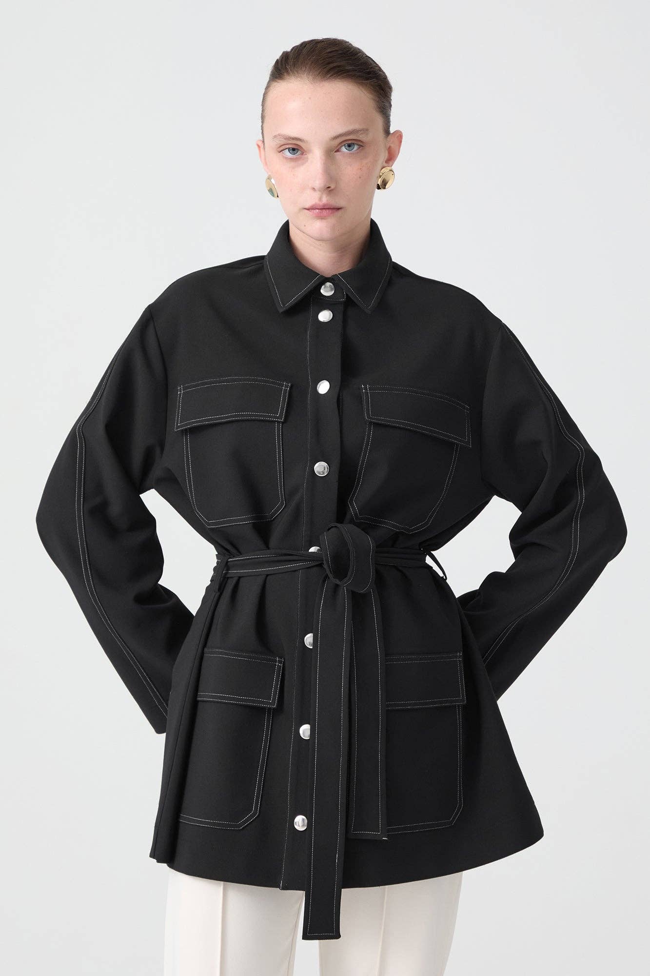 Camicia overshirt con cintura in vita
