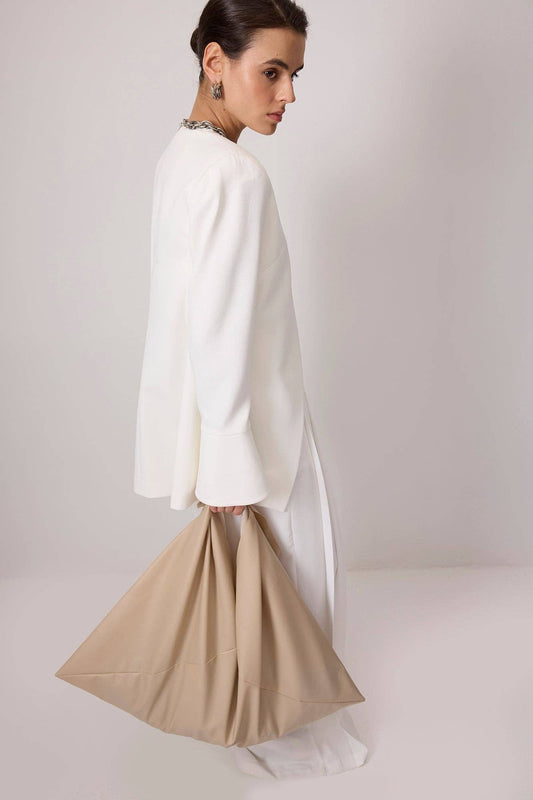 Borsa a spalla oversize in finta pelle beige