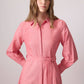 Abito camicia rosa con cintura in misto cotone