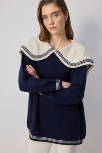 Maglione oversize in maglia con maxi colletto stile sailor