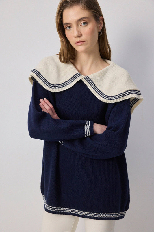 Maglione oversize in maglia con maxi colletto stile sailor