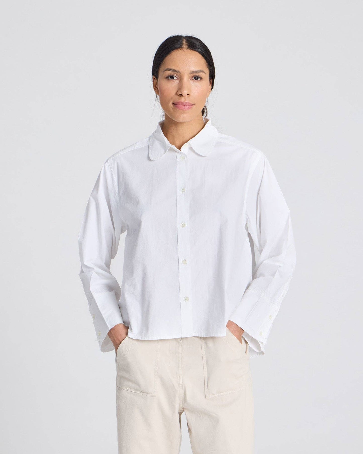 Camicia corta Flora in popeline di cotone biologico bianca
