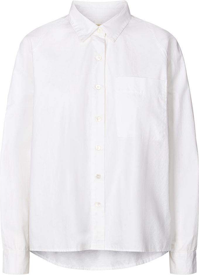 Camicia Bianca in Popeline di Cotone Biologico con Maniche Raglan