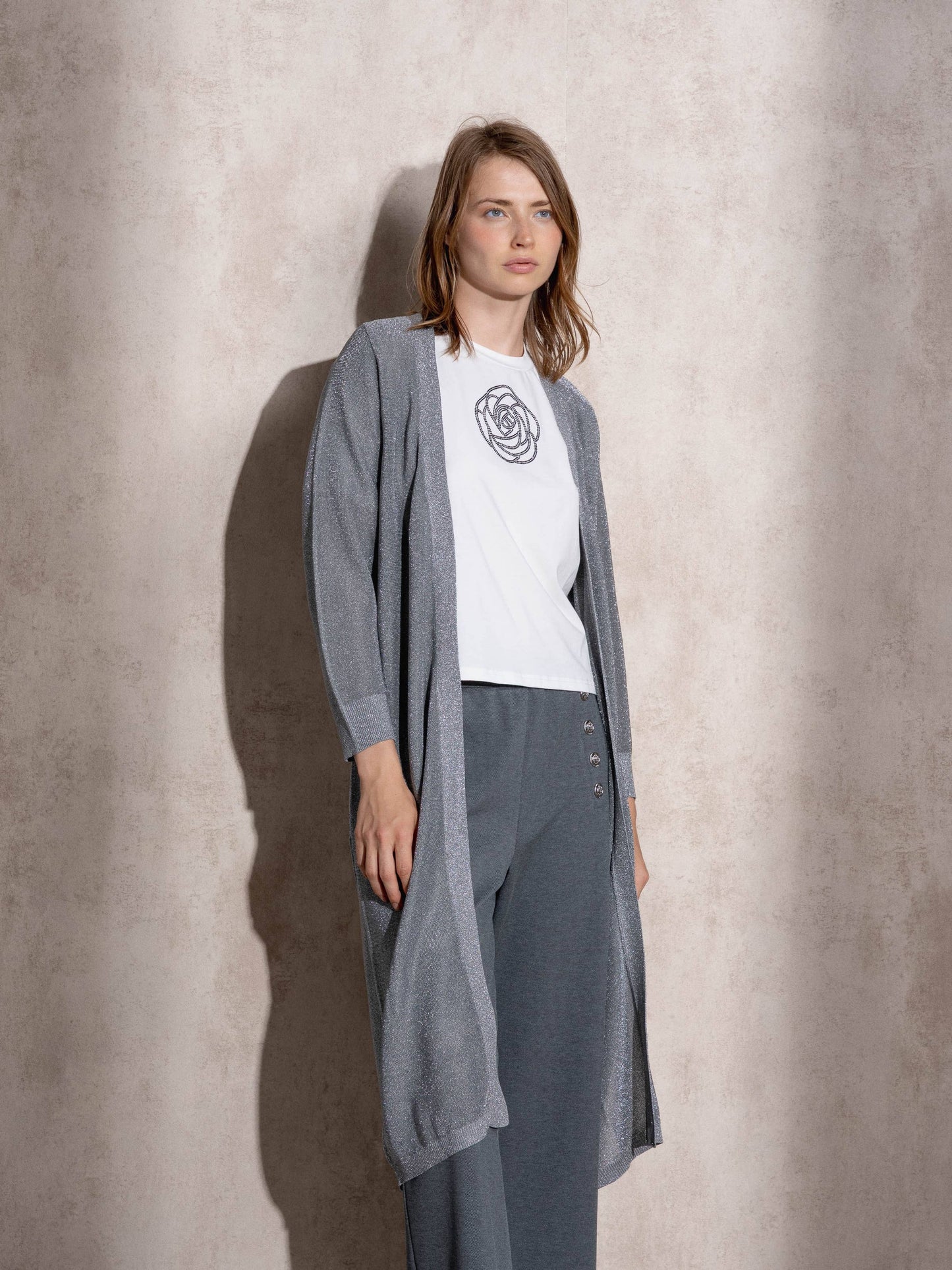 Cardigan lungo metallizzato da donna