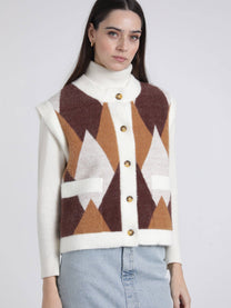 Gilet in maglia jacquard a rombi con bottoni