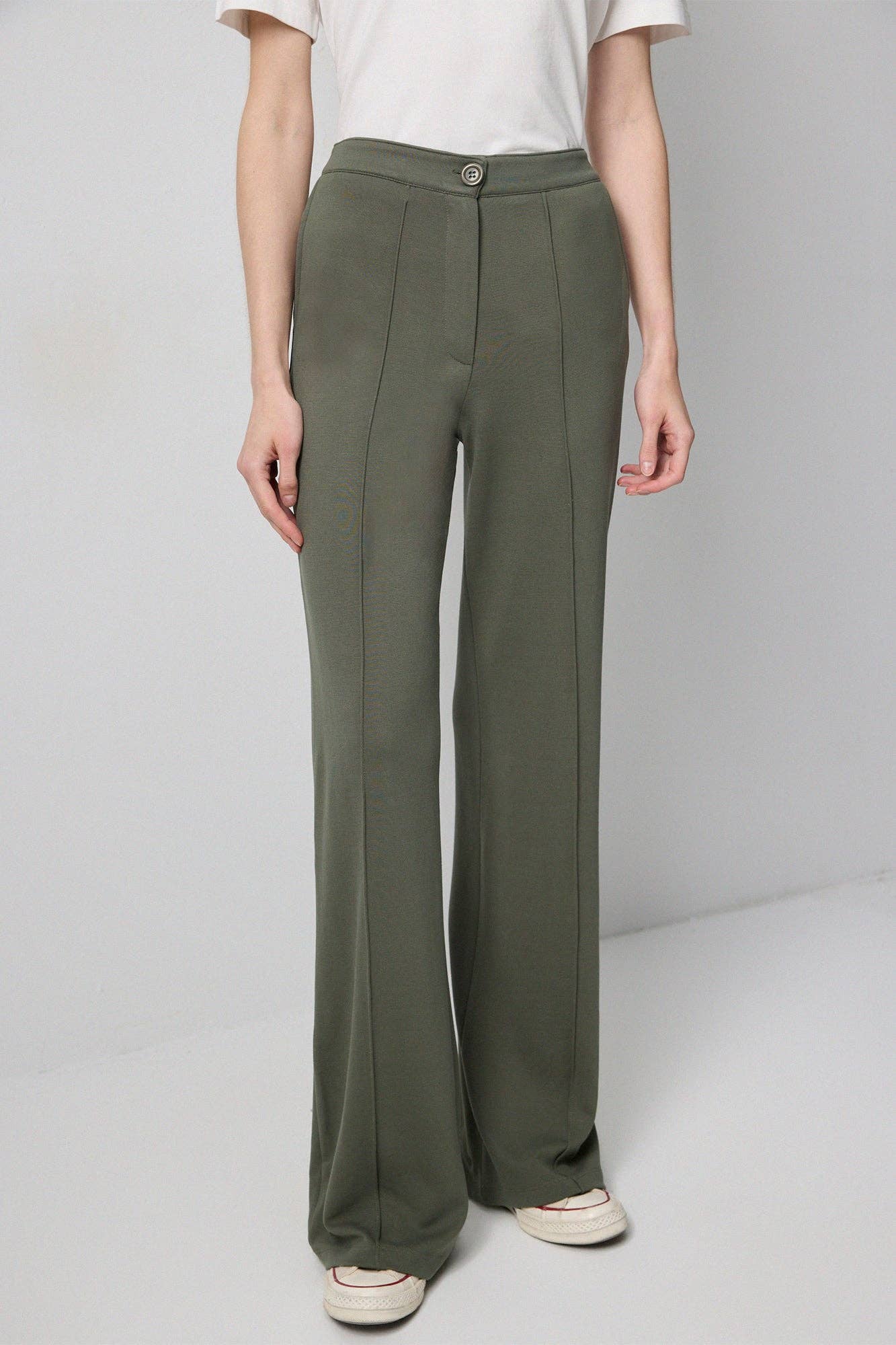 Pantaloni palazzo in maglia a coste kaki