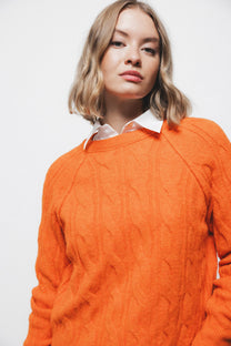 Maglione in maglia strutturata arancione con maniche raglan