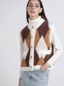 Gilet in maglia jacquard a rombi con bottoni