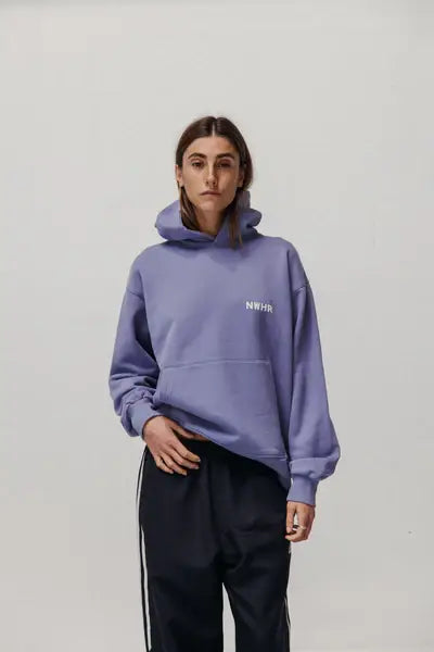 Felpa con cappuccio blu lavato oversize in cotone biologico