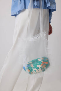 Borsa tote in organza trasparente con balze e pochette interna