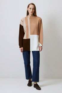 Tunica in maglia color block con collo alto