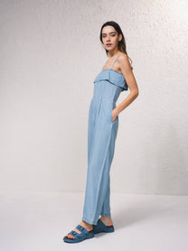 Tuta lunga in Tencel con spalline sottili e tasche