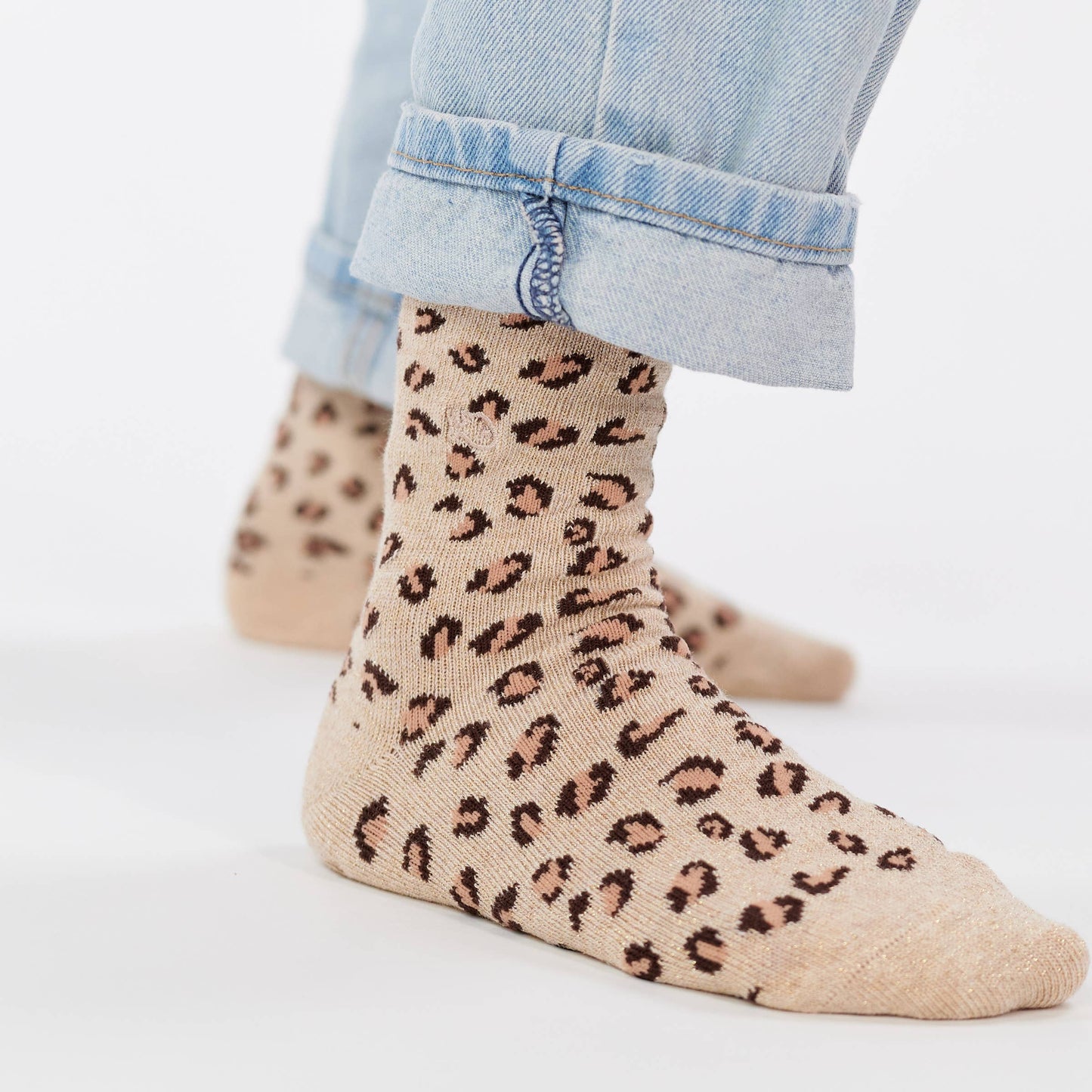Calzini bambina leopardati beige glitter