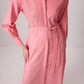 Abito camicia rosa con cintura in misto cotone
